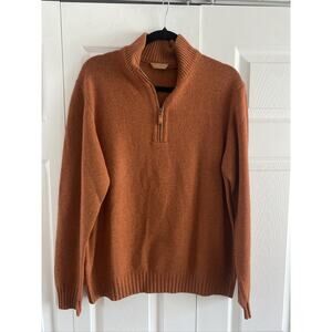 Dalmine Uomo Mens 52 Orange KNit Quart Zip Pullover Sweater Wool Cashmere